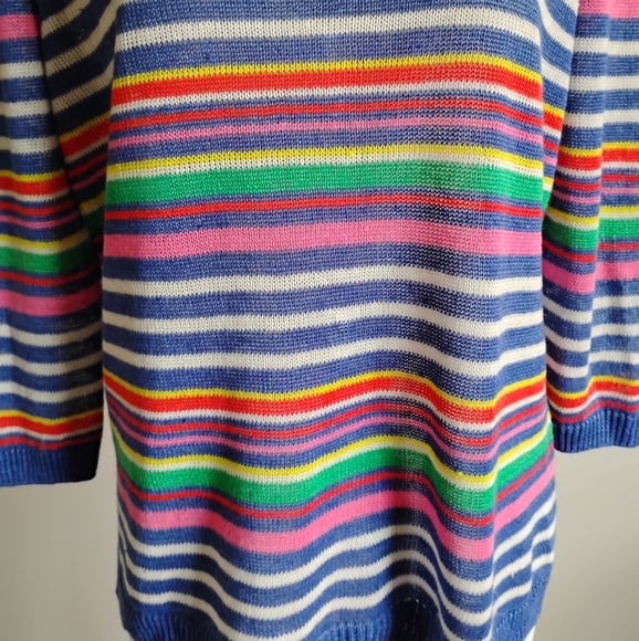 Talbots Linen Colorful Sweater 3/4 Sleeves Coastal Beachy Blue Pink Size MP - Picture 5 of 15